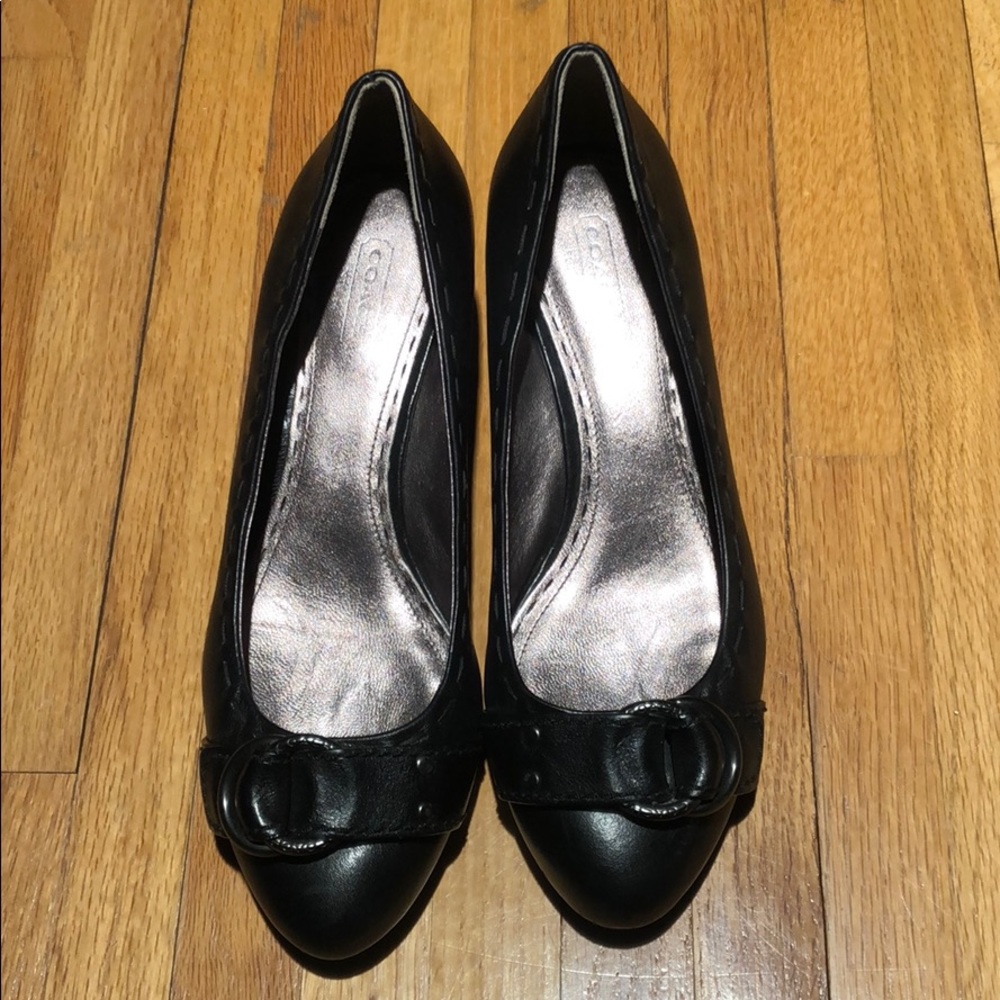 Coach Black Leather Millie Wedge Heels